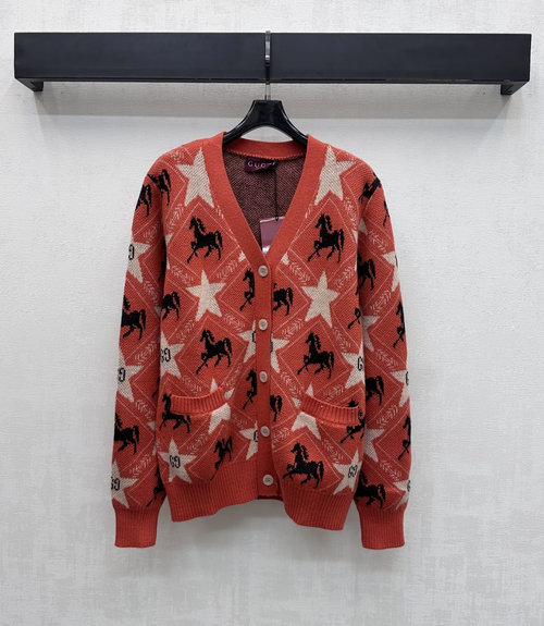 Gucci V-Neck Knitted Cardigan with Logo and Pattern