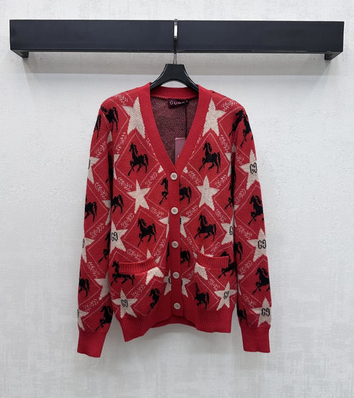 Gucci V-Neck Long-Sleeve Knit Cardigan with Logo