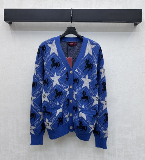 Gucci V-Neck Long-Sleeve Knit Cardigan with Logo