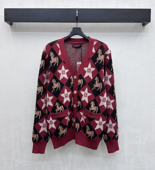 Gucci V-Neck Long-Sleeve Knit Cardigan with Logo