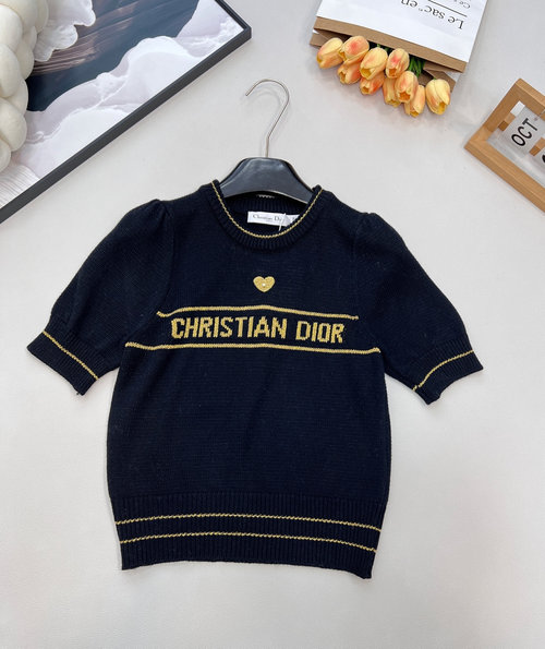 Dior Bubble Sleeve Knit Top with Pearl Heart Decoration