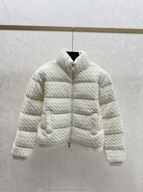 Moncler Solid Color High-Neck Down Jacket in White