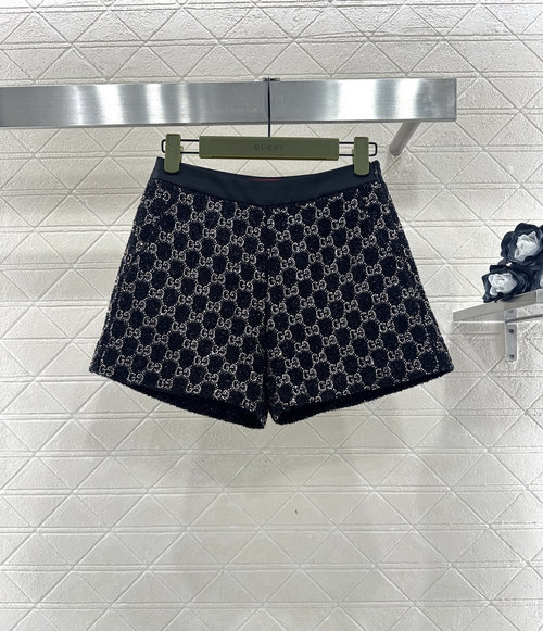 Gucci Chic Heavy-Duty Rhinestone Short-Sleeve Top and Shorts Set