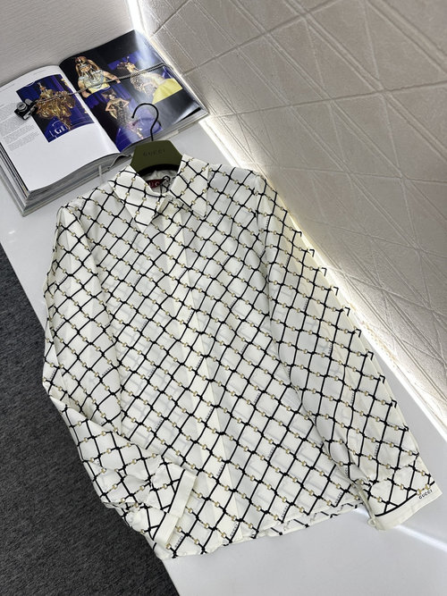 Gucci Collar Silk Checked Shirt with Horsebit Pattern