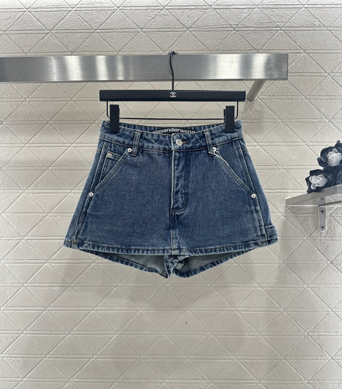 Alexander Wang Denim Front Panel Skort with Leather Letter Patch