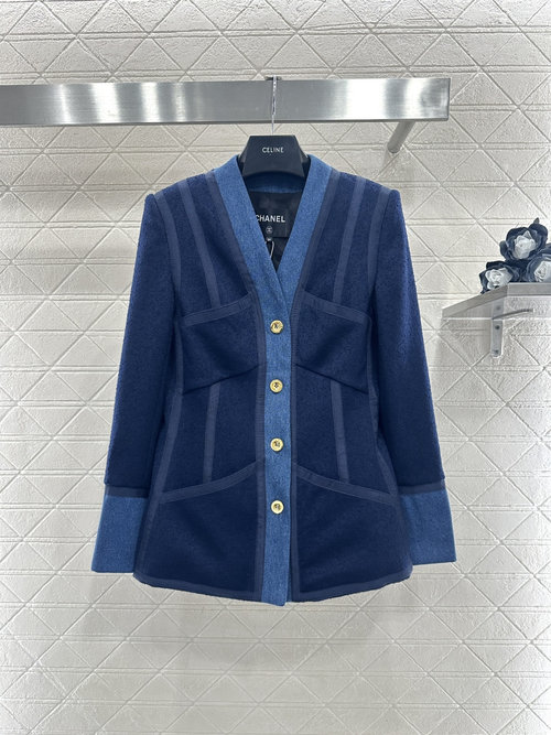 Chanel Custom Denim-Wool Spliced Blazer, Elegant Design