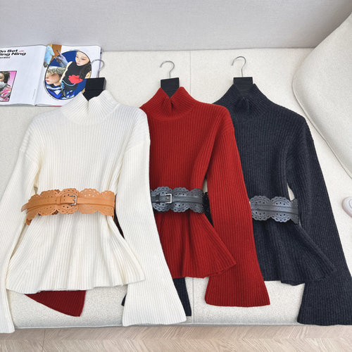 Max Mara Max Flared Sleeve Turtleneck Sweater with Belt