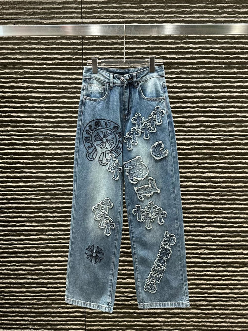 Chrome Hearts Heavy-Embroidered Straight-Leg Jeans