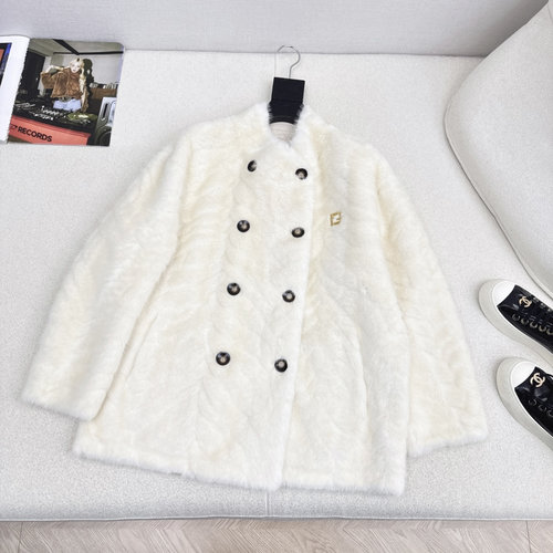 Fendi Environmental Fur Mid-length Collared Coat with Soft Faux Mink