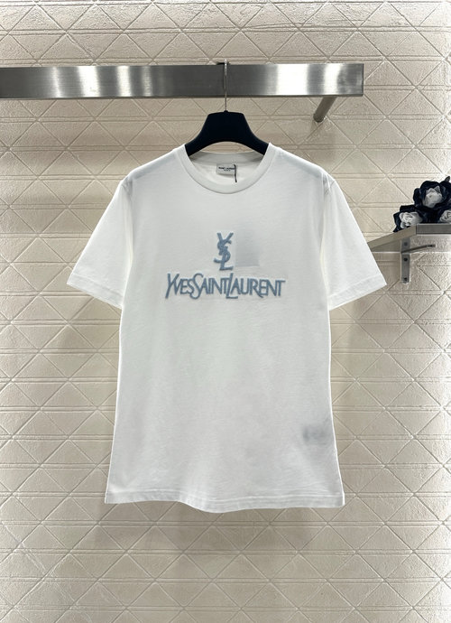 Yves Saint Laurent Cotton Short Sleeve T-shirt with Embroidered Furry Logo, Distinctive