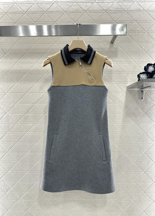 Miu Miu Imported Cotton Sleeveless Dress with Color Contrast and Logo