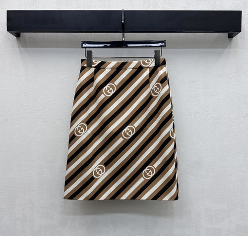 Gucci Custom Twill Cotton Striped High-Waisted Mid-Length Skirt for Elegant Style