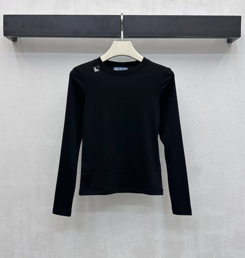 Prada Round Neck Metal Logo Top with Comfortable Fit