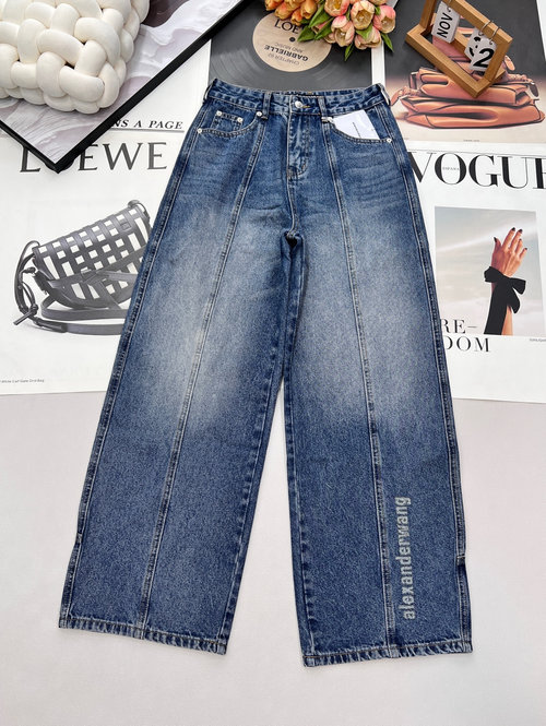 Alexander Wang Jeans with Unique Waist and Letter Studs, Workwear Look