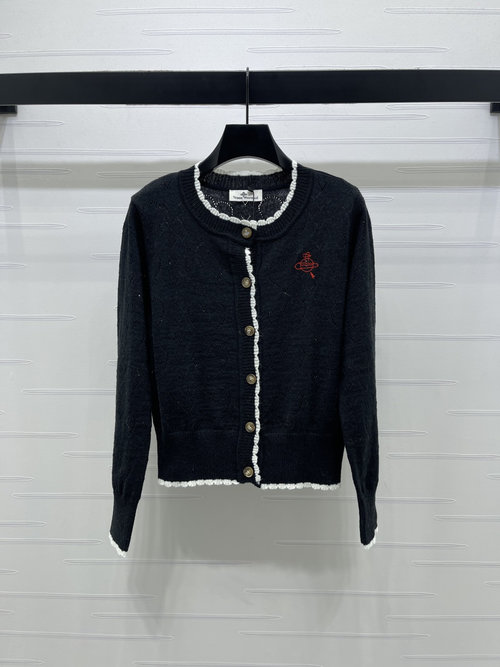 Vivienne Westhood High-Quality Original Knit Long-Sleeve Cardigan with Heart Cutouts