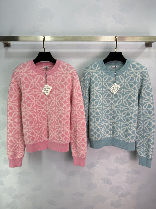 Loewe Geometric Pattern Knit Sweater with Ribbed Cuffs