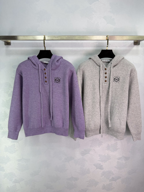 Loewe Hooded Knit Cardigan with Wooden Buttons, Vintage Elegance