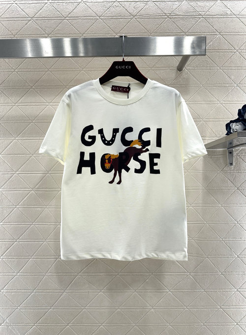 Gucci Circular Print T-Shirt with Cartoon Pony Logo
