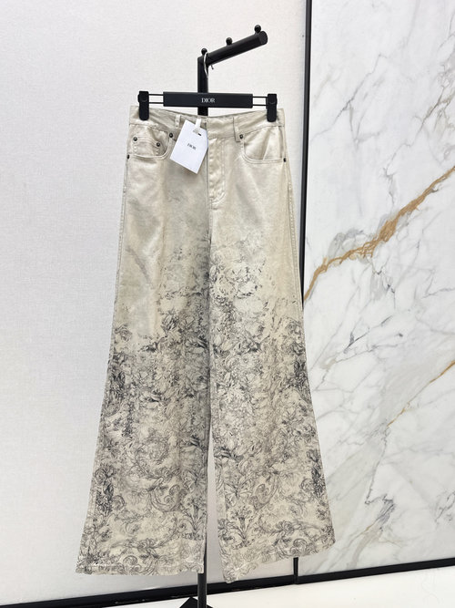 Dior Printed Denim Pants with Artistic Design and Comfortable Fit