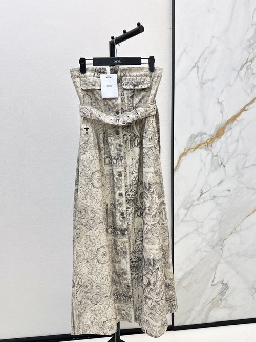 Dior Printed Denim Strapless Dress with Elegant Appearance