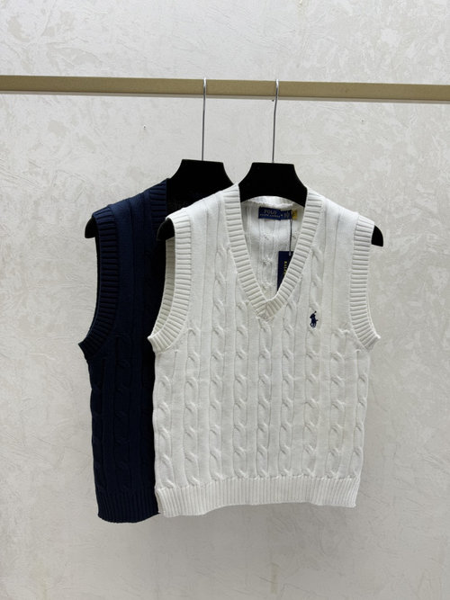 Polo Ralph Lauren Solid Color Simple V Neck Knitted Vest in White and Royal Blue (Duplicate, consider revising if needed)