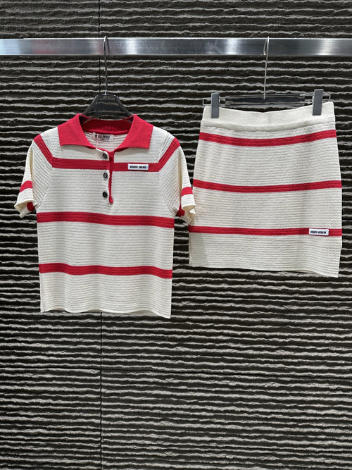 Miu Miu Newly Released Collared Striped Knit Two - piece Set