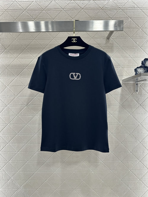 Valentino Customized Cotton T-shirt with Embroidered V Logo, Fashionable and Airy