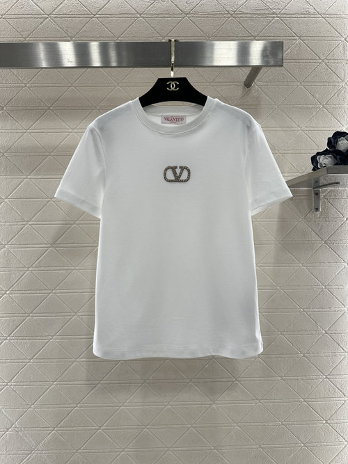 Valentino Customized Cotton T-shirt with Embroidered V Logo, Fashionable and Airy