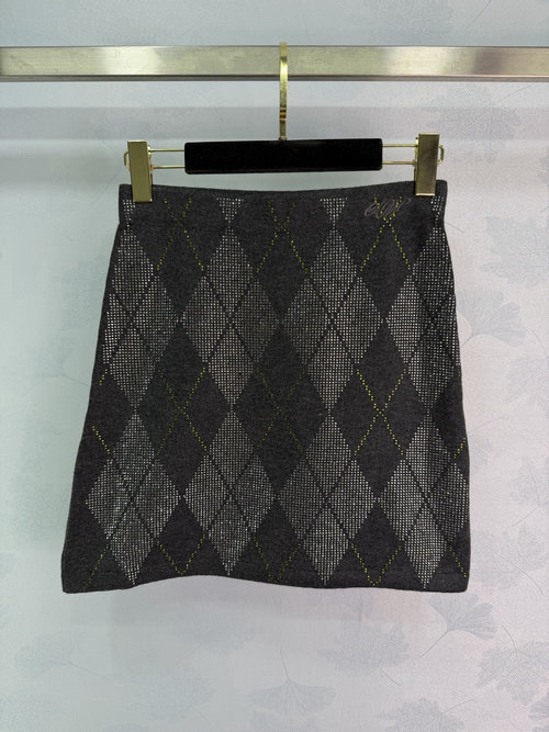 Alexander Wang Custom Yarn Diamond Pattern Sequined Cardigan and Skirt Set with Collar