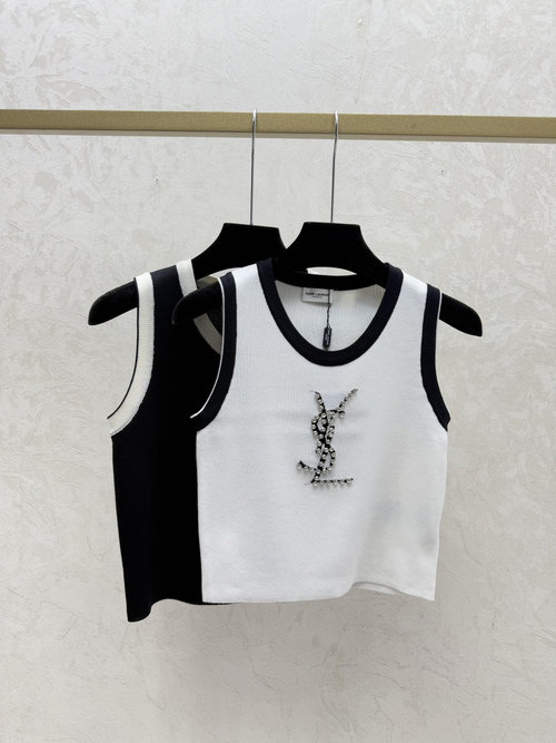 Yves Saint Laurent Contrast Studded Letter Knitted Vest