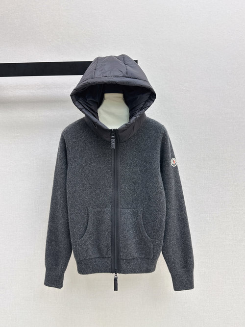 Moncler Knitted Hooded Cardigan, Elegant and Versatile