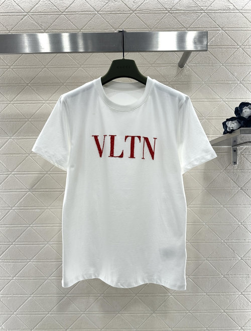 Valentino Imported Cotton T-Shirt with Embroidered Logo in Black and White