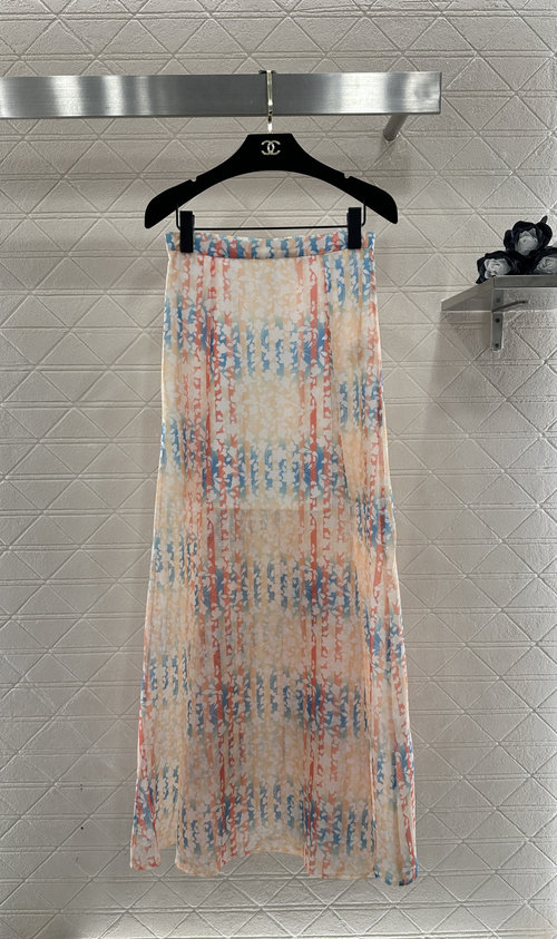 Chanel Floral Printed Silk Midi Skirt with Delicate Watercolor Pattern