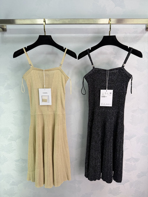 Chanel Soft Knitted Spaghetti Strap Dress with A - line Skirt, Suitable for Various Occasions