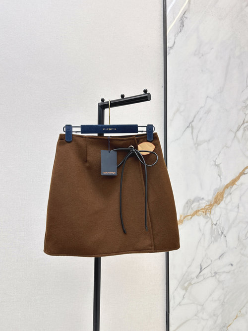 Louis Vuitton Chic Imported Woolen Half Skirt with Bow and Leather Trim