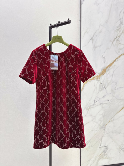 Gucci Dinner Party Elegant Imported Silk Velvet Dress with Rhinestones