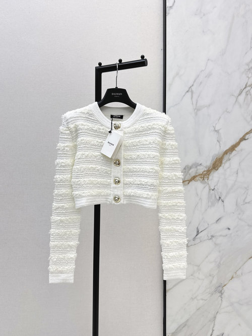 Balmain Stylish Fitting Short Knit Round - Neck Cardigan
