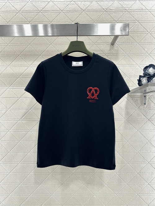 Ami Beaded Letter Logo T - Shirt, Classic Colors and High - End Appeal