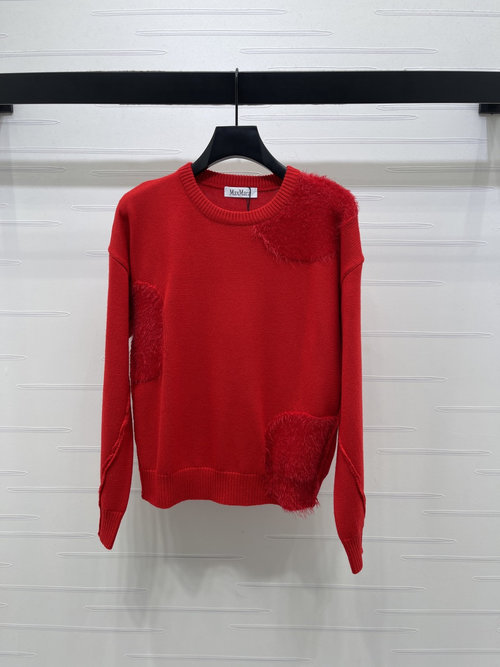 Max Mara Premium Wool Blend Round Neck Long Sleeve Sweater with Textured Square Design