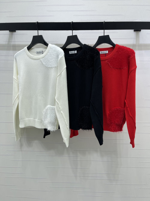 Max Mara Premium Knit Round Neck Long Sleeve Sweater with Square Frame Design