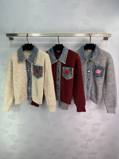 Chanel Denim-Trimmed Knit Cardigan with Contrast Design, Stylish and Warm