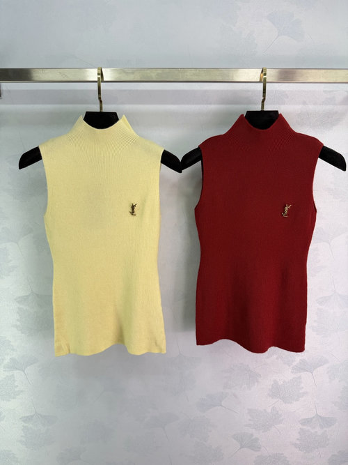 Yves Saint Laurent Customized Wool Collared Knit Vest with Logo for an Elegant Look