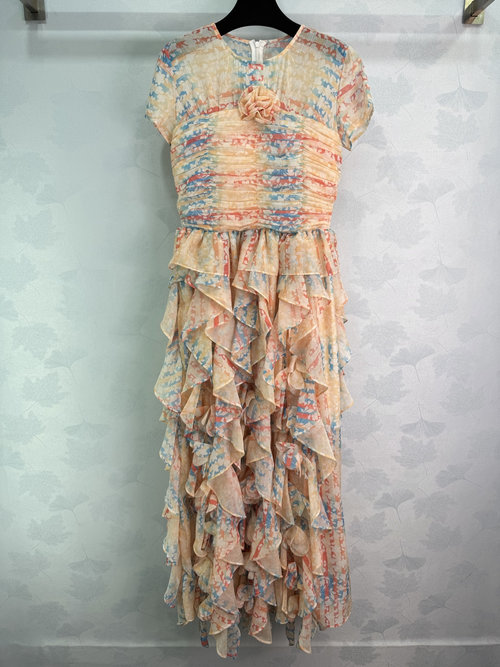 Chanel Charming and Graceful Active Print Short Dress with Camellia Decoration