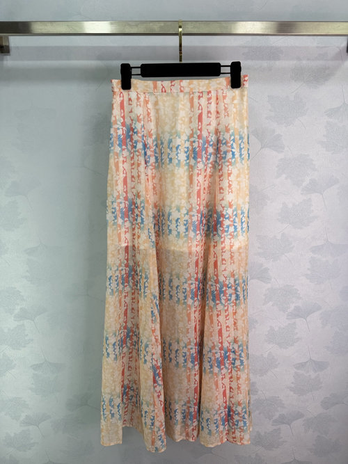 Chanel Elegant and Romantic Light Silk Active Print Midi Skirt