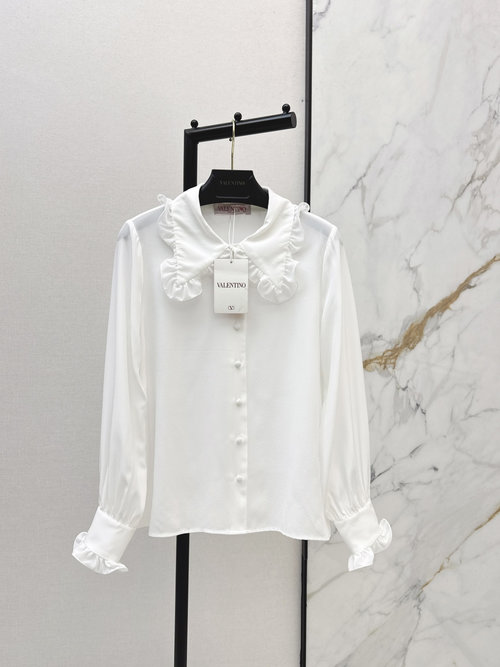 Valentino Silk Shirt with Ruffled Trim, Lightweight and Elegant