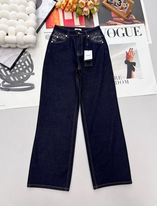 Fendi Four-way Stretch Straight Denim Pants with Contrast Pocket Embroidery
