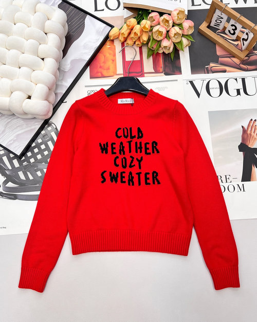 Max Mara Letter Crochet Long Sleeve Knit Sweater in Imported Yarn