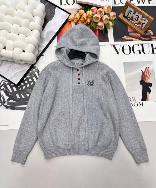 Loewe Jacquard Logo Hooded Knit Wool Blend Sweater