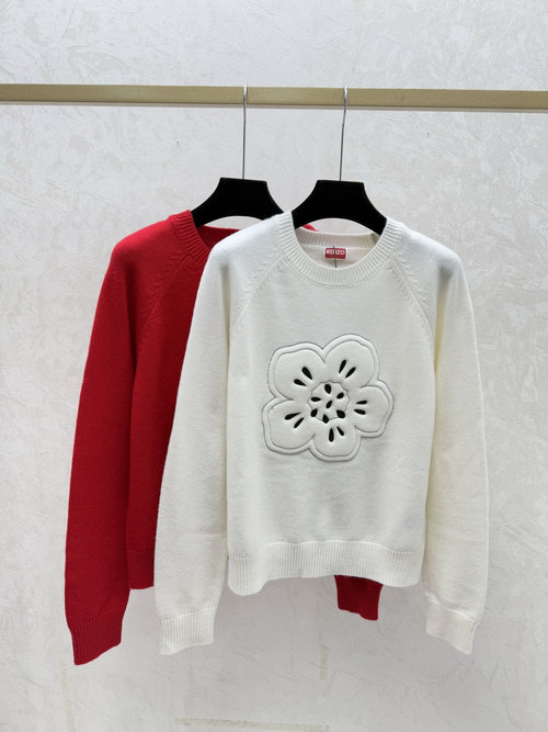 Kenzo Color-Blocked Floral Round-Neck Knit Top
