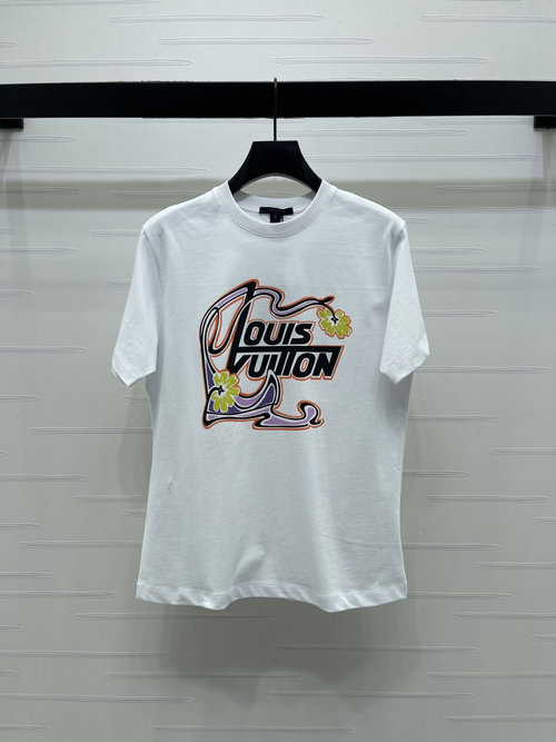 Louis Vuitton Cotton Round Neck Short Sleeve T-Shirt with Brand Logo Print